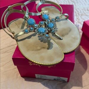 🌴 Lilly Pulitzer Katie Sandals Turquoise Blue Bermuda 8 w box 💎